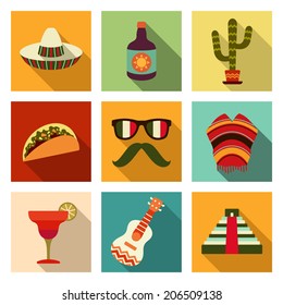 Mexican theme flat icon set