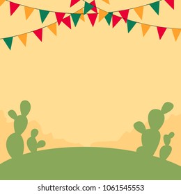 Mexican themed banner with cactii and colorful buntings