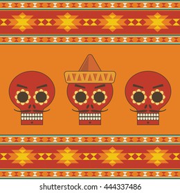 mexican themed calavera decoration with skulls and ornamental border