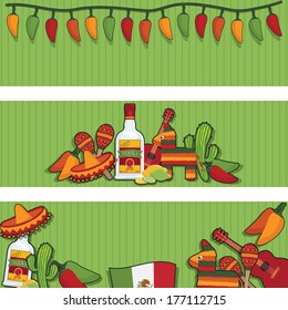 mexican themed horizontal banners with decorations, eps 10 format with transparencies and clipping path