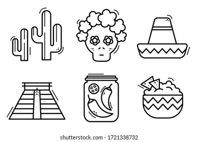 Mexican themed icon set with no fill