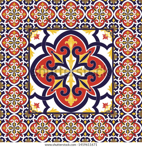 Mexican Tile Pattern Floor Vector Vintage Stock Vector Royalty