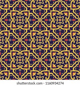 Mexican tile pattern seamless vector with mosaic ornaments. Portuguese azulejos, mexico talavera, italian sicily majolica, spanish motifs. Texture for kitchen wallpaper or bathroom flooring ceramic.