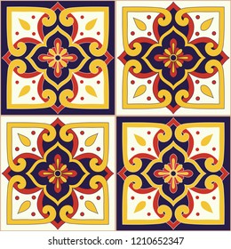 Mexican tile pattern seamless vector with flower ornaments. Portuguese azulejo, talavera, italian sicily majolica, spanish ceramic motif. Texture background design for kitchen wall or bathroom floor.