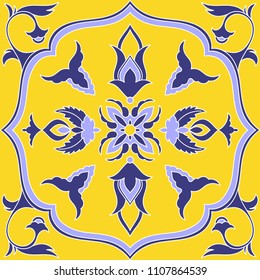 Mexican tile pattern vector element with retro ornaments. Portuguese azulejos, puebla talavera, italian majolica, spanish motifs. Tiled texture for ceramic kitchen floor or bathroom mosaic wall.
