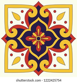 Mexican tile pattern vector with old ornaments motifs. Mexico talavera print. Portuguese azulejos, italian sicily majolica, spanish ceramic. Mosaic texture for bathroom or kitchen wallpaper.