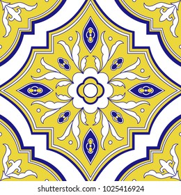 Mexican tile pattern vector seamless with flower ornaments. Portuguese azulejo, puebla talavera, spanish or italian majolica. Tiled element texture for ceramic kitchen wall or bathroom mosaic floor.