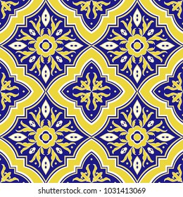 Mexican tile pattern vector seamless with flower ornaments. Portuguese azulejo, puebla talavera, italian majolica, spanish motifs. Tiled texture for ceramic kitchen wall or bathroom mosaic floor.