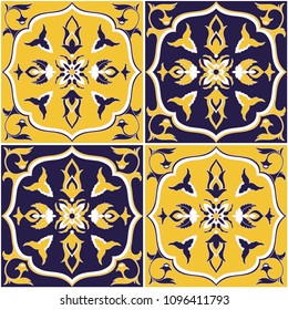 Mexican tile pattern vector seamless with ornaments. Portuguese azulejo, mexico puebla talavera, spanish, italian sicily majolica. Tiled background for kitchen mosaic floor or ceramic bathroom wall.