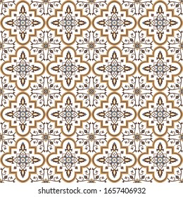 Mexican tile pattern vector seamless with floral motifs. Italian majolica, portuguese azulejos, arabesque, puebla talavera and spanish ceramic. Mosaic background for kitchen wall or bathroom floor.