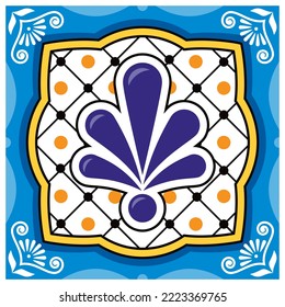 Baldosas mexicanas de diseño vectorial sencillo y sin fisuras inspiradas en decoraciones talaveras, patrón floral perfecto para papel de pared, impresión textil o de tela. Antecedentes retro inspirados en el arte folclórico de México