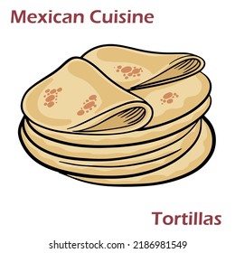 Mexican tortillas. Flat bread tortillas pile 