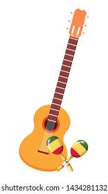 mexican tradicional culture with macaras and guitar icon cartoon vector illustration graphic design