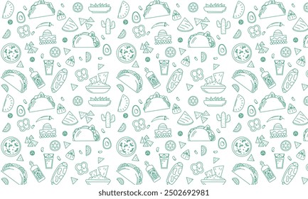 Mexican tradition Food  Seamless pattern. Hand drawn doodle 