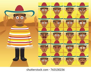 Mexican Traditional Boy Cartoon Emotion faces Vector Illustration