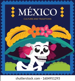 Mexican Traditional "Catrina" - Day Of The Dead Copy Space Composition