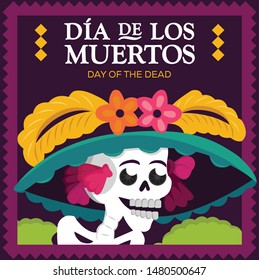 Mexican Traditional "Catrina" - Día de Los Muertos (Day Of The Dead in Spanish) Copy Space Composition
