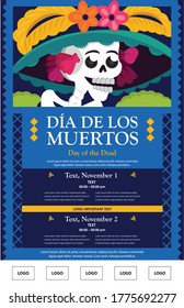 Mexican Traditional "Catrina" - Día de Los Muertos (Day Of The Dead in Spanish) Copy Space - Poster Template