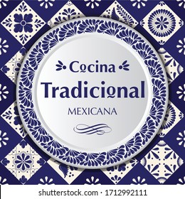 Mexican Traditional Ceramic Plate Composition with Talavera Style from Puebla; México – Copy Space 