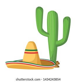 mexican traditional culture with catus and mexican hat icon cartoon vector illustration graphic design