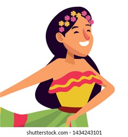 mexican traditional culture mariachis with dancer woman with flower in her hair profile picture avatar cartoon character portrait vector illustration graphic design