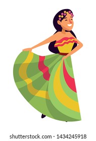 mexican traditional culture mariachis with dancer woman with flower in her hair avatar cartoon character vector illustration graphic design