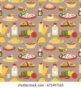 Mexican traditional dish with meat mexico food vector seamless pattern background