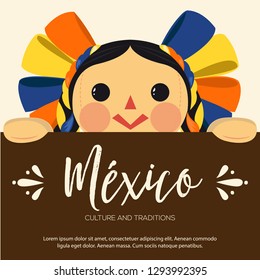 Mexican Traditional Doll, Maria – Vector Illustration – Copy Space