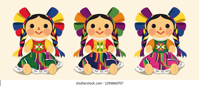 Mexican Traditional Doll, Maria – Vector Illustration Set