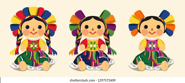 Mexican Traditional Doll, Maria – Vector Illustration Set