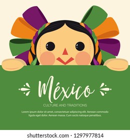 Mexican Traditional Doll, Maria – Vector Illustration – Copy Space