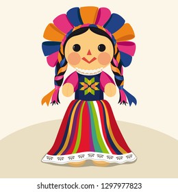 Mexican Traditional Doll, Maria – Vector Illustration – Copy Space
