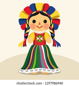 Mexican Traditional Doll, Maria – Vector Illustration – Copy Space