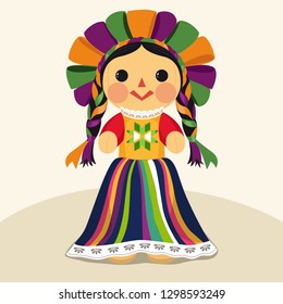 Mexican Traditional Doll, Maria – Vector Illustration – Copy Space