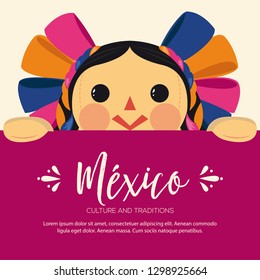 Mexican Traditional Doll, Maria – Vector Illustration – Copy Space