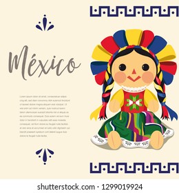 Mexican Traditional Doll, Maria – Vector Illustration – Copy Space