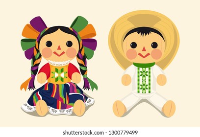 Mexican Traditional Doll, Maria – Vector Illustration – Copy Space