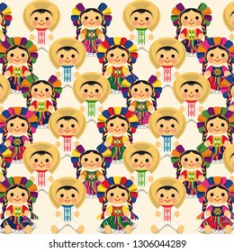 Mexican Traditional Dolls Pattern – Vector Illustration