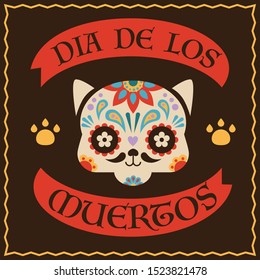 Mexican traditional festival Day of the Dead cat skull. Dia de Los Muertos. flat design style minimal vector illustration.