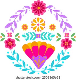 Mexican traditional floral design, isolated decoration element. Use for banner, poster, invitation, greeting card, textile design