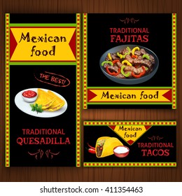 Mexican traditional food cafe restaurant and bar flat bright color banner set isolated vector illustration