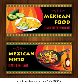 Mexican traditional food cafe restaurant and bar flat bright color horizontal banner set isolated vector illustration