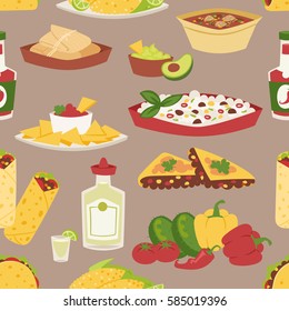 Mexican traditional food with meat seamless pattern