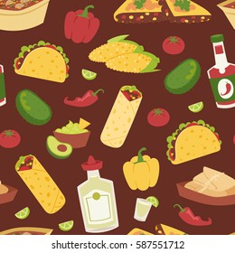 Mexican traditional food with meat seamless pattern