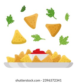 Mexican traditional food, nachos color vector illustration