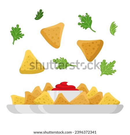 Mexican traditional food, nachos color vector illustration