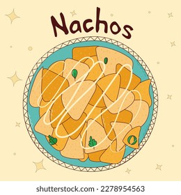 Mexican traditional food. Nachos. Vector illustration in hand drawn style