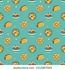 Mexican traditional food seamless pattern. Vector illustration in hand drawn style