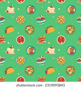 Mexican traditional food seamless pattern. Vector illustration in hand drawn style