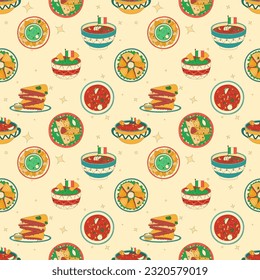 Mexican traditional food seamless pattern. Vector illustration in hand drawn style